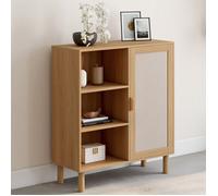 IDMarket - Buffet d'appoint 3 étagères et Placard 70 cm Robin Bois et Effet Lin