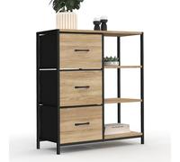 IDMarket - Buffet d'appoint 3 tiroirs et étagères 70 cm Utah Design Industriel