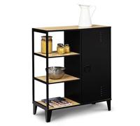 IDMarket - Buffet d'appoint Ester - 3 étagères et placard, métal noir, plateau bois 70 cm