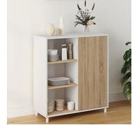 IDMarket - Buffet d'appoint 70 cm Easy Montage Facile sans Outils 3 étagères et 1 Porte coulissante réversible Blanc et Bois