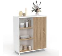 IDMarket - Buffet d'appoint 70 cm Easy Montage Facile sans Outils 3 étagères et 1 Porte coulissante réversible Blanc et Bois