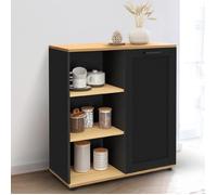 IDMARKET Buffet d'appoint 70 cm VITO 3 étagères et placard noir et plateau bois