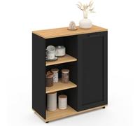 IDMarket – Buffet d'appoint VITO 70 cm 3 étagères avec placard noir plateau bois