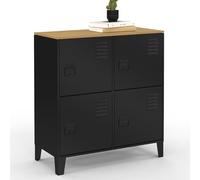 IDMarket - Buffet d'appoint casier 70 cm Ester 4 Portes en métal Noir Plateau Bois Design Industriel