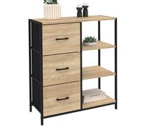 IDMarket Petit buffet d'appoint Utah – 3 tiroirs et étagères – Design industriel – Multicolore