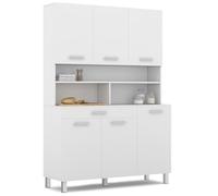 IDMarket - Buffet de Cuisine 120 CM CINA 6 Portes + tiroir Blanc et Blanc Brillant