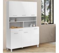IDMarket - Buffet de Cuisine 120 CM CINA 6 Portes + tiroir Blanc et Blanc Brillant