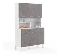 IDMarket Buffet de cuisine CINA 120 cm 6 portes + tiroir blanc effet béton