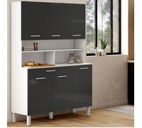 IDMarket Buffet de cuisine CINA 120 cm 6 portes + tiroir blanc et gris brillant