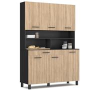 IDMarket - Buffet de Cuisine 120 CM CINA 6 Portes + tiroir Noir et façon hêtre