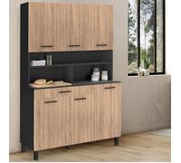 IDMarket - Buffet de Cuisine 120 CM CINA 6 Portes + tiroir Noir et façon hêtre