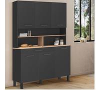 IDMarket Buffet de cuisine CINA 120 cm - 6 portes + tiroir - Noir, plateaux façon hêtre