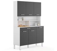 IDMarket Buffet de cuisine CINA 120 cm 6 portes + tiroir blanc et gris brillant