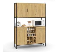 IDMarket - Buffet de Cuisine 120 CM Detroit 5 Portes + tiroirs + Range-Bouteilles Design Industriel