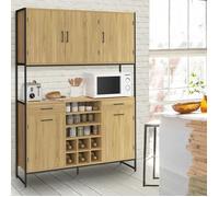 IDMARKET Buffet de cuisine 120 CM DETROIT 5 portes + tiroirs + range-bouteilles design industriel