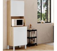 IDMarket - Buffet de Cuisine 60 CM CINA 2 Portes + tiroir façon hêtre et Blanc