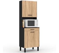 IDMarket - Buffet de Cuisine 60 cm CINA Noir et façon hêtre | Avec 2 portes tiroir