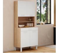 IDMarket - Buffet de Cuisine 80 CM CINA 4 Portes + tiroir façon hêtre et Blanc