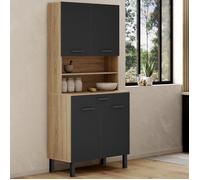 IDMarket - Buffet de Cuisine 80 CM CINA 4 Portes + tiroir façon hêtre et Noir