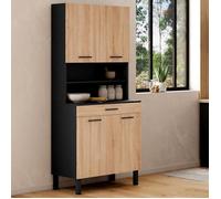 IDMarket - Buffet de cuisine 80 CM CINA 4 portes + tiroir noir et façon hêtre