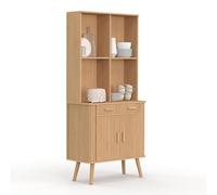 IDMARKET Buffet de cuisine 80 CM ROMIE 2 portes + tiroir effet lattes tasseau de bois