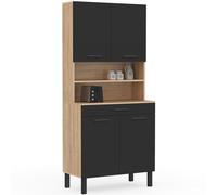 IDMarket Buffet de cuisine Cina 80 cm 4 portes + tiroir façon hêtre et noir