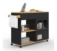 IDMarket - Buffet de cuisine ACHILLE XXL avec étagère et armoire émaillée noir et bois L. 100 CM