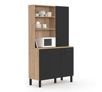 IDMARKET Buffet de cuisine avec colonne de rangement 100 CM CINA 3 portes + tiroir façon hêtre et noir