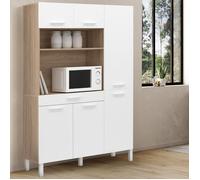 IDMarket Buffet de cuisine CINA 120 cm avec colonne 6 portes + tiroir façon hêtre/blanc