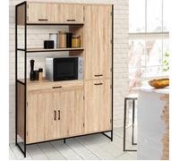 IDMarket – Buffet de cuisine Detroit – 120 cm avec colonne, 6 portes + tiroir, design industriel