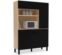 Buffet De Cuisine Avec Colonne De Rangement 120 Cm Cina 6 Portes + Tiroir Façon Hêtre Et Noir Noir