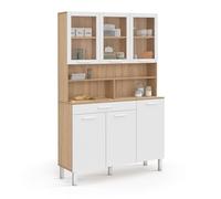 IDMarket - Buffet de cuisine vitré 120 CM CINA 6 portes + tiroir façon hêtre et blanc