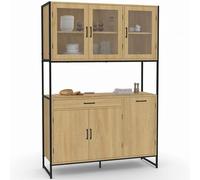 IDMarket Buffet de cuisine Detroit 120 cm vitré 6 portes design industriel + tiroir