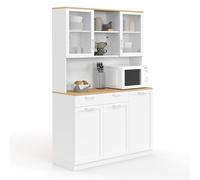 IDMarket - Buffet de Cuisine vitré 120 cm VITO Blanc Plateau façon hêtre