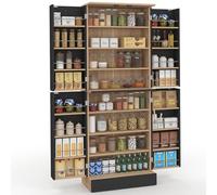 IDMarket - Buffet Haut Armoire de Cuisine H.160 cm Alto 4 Portes avec rangements façon hêtre et Noir