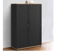 IDMARKET Buffet haut H. 125 cm VITO 4 portes noir et bois