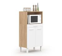 IDMarket - Buffet mi-Haut de Cuisine pour Micro-Onde 60 cm CINA 1 tiroir 2 Portes façon hêtre et Blanc