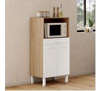 IDMARKET Buffet mi-haut de cuisine pour micro-onde 60 cm CINA 1 tiroir 2 portes façon hêtre et blanc