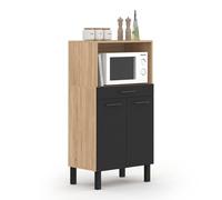 IDMarket - Buffet mi-Haut de Cuisine pour Micro-Onde 60 cm CINA 1 tiroir 2 Portes façon hêtre et Noir