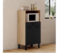 IDMarket - Buffet mi-Haut de Cuisine pour Micro-Onde 60 cm CINA 1 tiroir 2 Portes façon hêtre et Noir