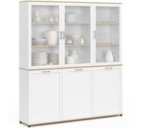 IDMarket Buffet vaisselier VITO 160 cm Meuble de cuisine 6 portes Blanc et bois