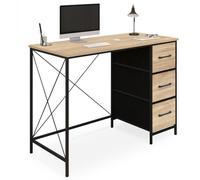 IDMarket - Bureau 3 tiroirs en Tissu Utah Bois et Noir Design Industriel