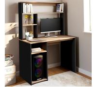 IDMarket - Bureau DAN avec étagères de rangement Noir façon hêtre