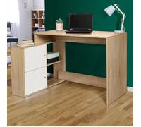 IDMarket - Bureau d'angle Bob - imitation hêtre, portes blanches - marron