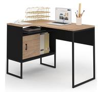 IDMarket - Bureau d'angle Rob Noir et façon hêtre Niche de Rangement et Porte Design Industriel