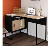 IDMARKET – Bureau d'angle ROB – Noir / Façon hêtre – Niche de rangement et porte – Design industriel