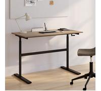 IDMarket - Bureau Droit Jeanne Assis Debout à manivelle Hauteur réglable 70-120 cm Bois façon hêtre et Noir