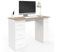 IDMarket - Bureau Droit Mae 3 tiroirs et Porte Placard Blanc et Bois