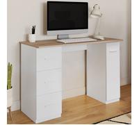IDMarket - Bureau Droit Mae 3 tiroirs et Porte Placard Blanc et Bois