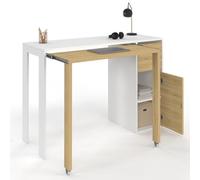IDMarket - Bureau Extensible Ron avec Colonne de Rangement tiroir et Placard Blanc et Bois